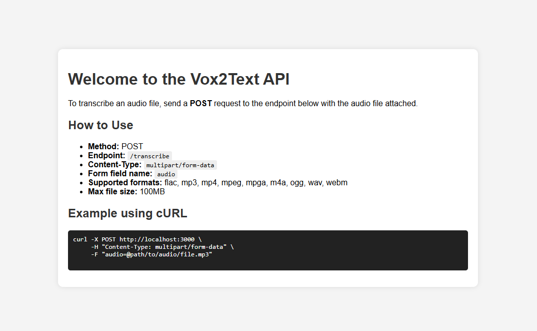 Imagem vox2Text API